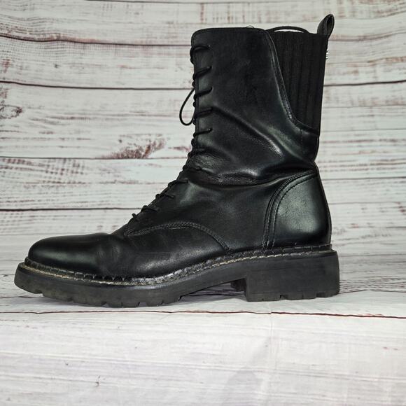 Sam Edelman Lex Combat Boots Womens 8.5 Black Leather Lace Up Lug Sole Gorpcore - Picture 1 of 8